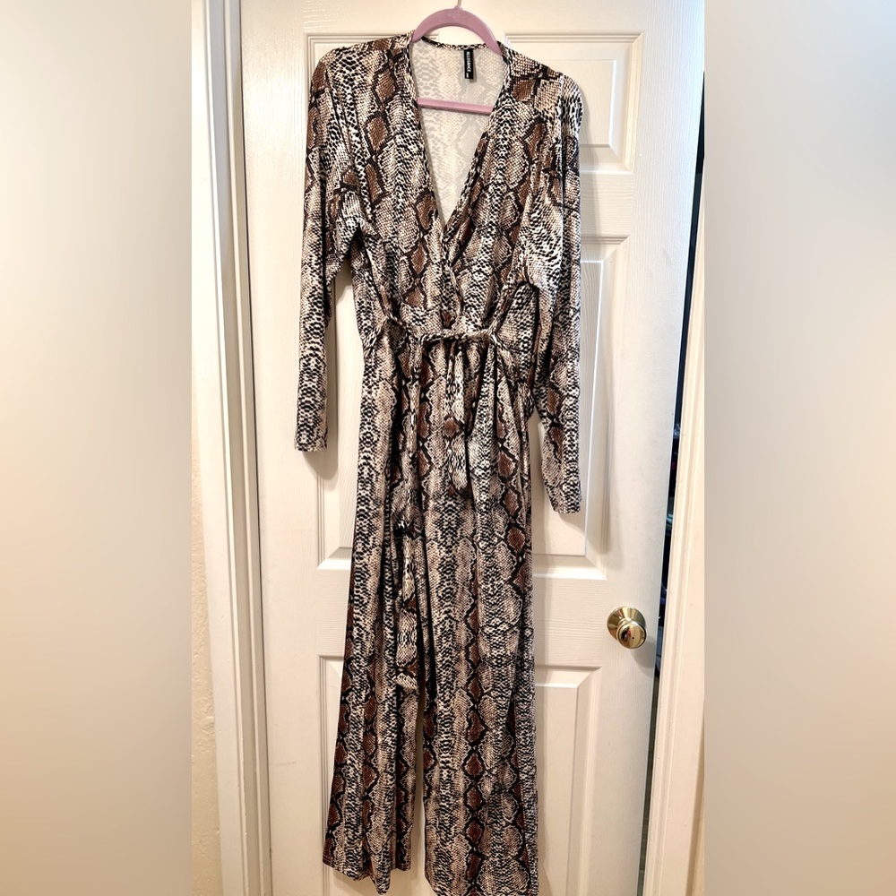 Snakeskin Long Sleeve Plus Size Jumpsuit